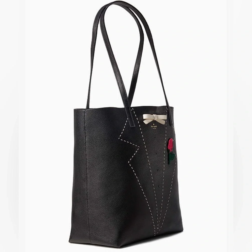 Kate Spade On Purpose Embroidered Leather Tote with tuxedo and boutonnière EUC